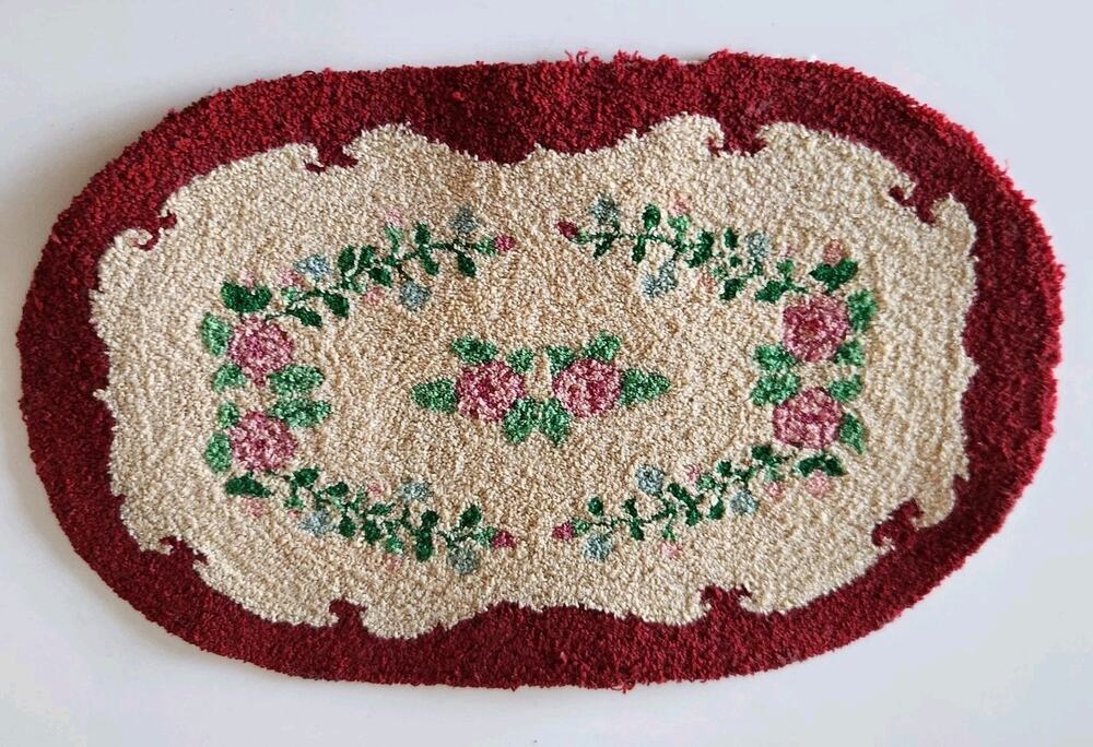 Miniature Hooked French Knot Carpet Rug Dollhouse 1:12 Excellent Flowers Oval